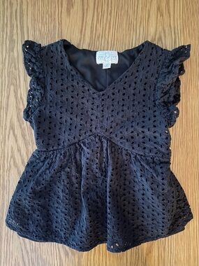 Jun & Ivy Black Eyelet Peplum Blouse with Flutter Sleeves